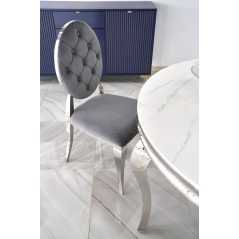 Scaun tapitat living/sufragerie Halmar K555, cadru metal,  stil glamour, 48x52x96x46cm, catifea, gri