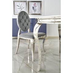 Scaun tapitat living/sufragerie Halmar K555, cadru metal,  stil glamour, 48x52x96x46cm, catifea, gri