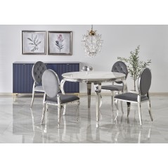 Scaun tapitat living/sufragerie Halmar K555, cadru metal,  stil glamour, 48x52x96x46cm, catifea, gri