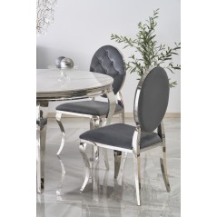 Scaun tapitat living/sufragerie Halmar K555, cadru metal,  stil glamour, 48x52x96x46cm, catifea, gri