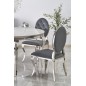 Scaun elegant pentru living sau hotel, spatar matlasat, cadru otel, stil glamour, catifea gri