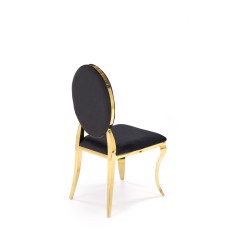 Scaun elegant pentru living, catifea neagra, spatar matlasat, cadru otel, stil glamour, picioare aurii, 48 x 96 cm