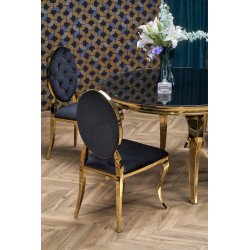 Scaun tapitat living/sufragerie Halmar K556, cadru metal, stil glamour, 48x52x96x46cm, catifea, negru/auriu