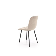 Scaun bej tapitat pentru living, design modern, spatar inalt matlasat, picioare din metal, stofa, 45x53x88x47 cm