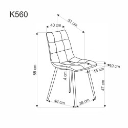 Scaun tapitat living/sufragerie Halmar K560, cadru metal, spatar matlasat, stil scandinav, 45x53x88x47cm, stofa, gri