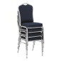 Scaun metalic cu tapiterie din stofa, pentru living, imprimeu buline, picioare antiderapante, stil clasic, albastru, gri