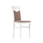Scaun din lemn alb pentru bucatarie, spatar cu model, tapiterie bej, design clasic
