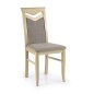 Scaun de dining sau bucatarie, spatar cu model, tapitat, cadru lemn, stejar/bej, inaltime 96 cm
