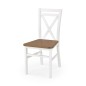 Scaun din lemn alb pentru bucatarie, spatar in forma X, design clasic, sezut maro, 45x49x90x45 cm Scaun din lemn alb pentru bucatarie, spatar in forma X, design clasic, sezut maro, 45x49x90x45 cm