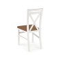 Scaun din lemn alb pentru bucatarie, spatar in forma X, design clasic, sezut maro, 45x49x90x45 cm Scaun din lemn alb pentru bucatarie, spatar in forma X, design clasic, sezut maro, 45x49x90x45 cm