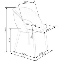 Scaun tapitat living/sufragerie Halmar Marino, cadru lemn, stil clasic, 51x57x78x47cm, catifea, albastru