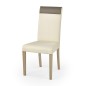Scaun tapitat cu piele ecologica, pentru living, cadru lemn, bej si maro, 47x55x99 cm