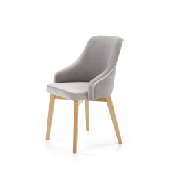 Scaun tapitat living/sufragerie Halmar Toledo 2, cadru lemn, stil clasic, 57x56x86x47cm, catifea, gri deschis