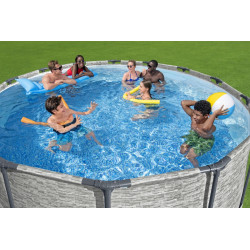 Piscina cadru metalic, diametru 427 cm, scara acces, husa protectie, design piatra