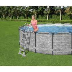 Piscina cadru metalic, diametru 427 cm, scara acces, husa protectie, design piatra