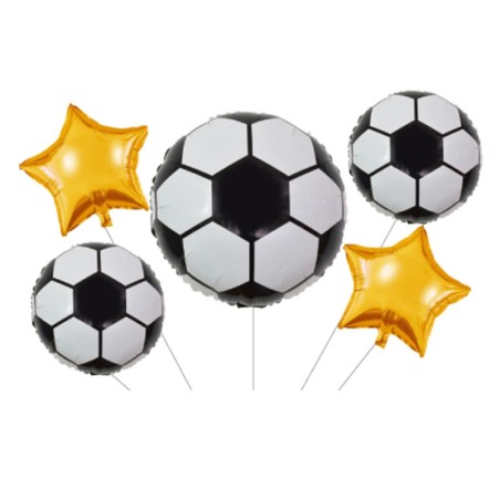 Set baloane folie de aluminiu, minge de fotbal, stea, flexibile, alb/negru si auriu