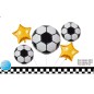 Set baloane folie de aluminiu, minge de fotbal, stea, flexibile, alb/negru si auriu