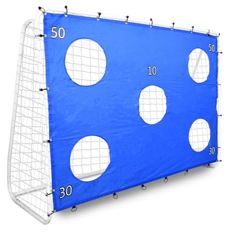 Poarta de fotbal cu 5 tinte pentru antrenament, 240x150x90 cm, profil 32 mm, otel, alb/albastru