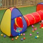 Cort de joaca pentru copii, 3 in 1, pliabil, tunel legatura, 300x80x86 cm, poliester, geanta transport