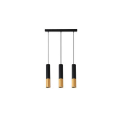 Lustra suspendata LED Keon, 3 pendule, diametru baza 39x4x2,5 cm, 35W, GU10, IP20, negru/auriu