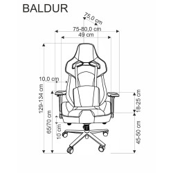 Scaun gaming Halmar Baldur, inaltime reglabila 129-134cm, suport lombar, functie balansare, functie blocare, piele, negru
