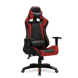 Scaun gaming Halmar Defender, reglabil 126-134cm, cotiere reglabile, suport lombar, perna ergonomica, piele, negru/rosu