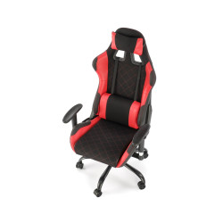 Scaun gaming Halmar Drake, reglabil 127-134cm, cotiere reglabile, suport lombar, perna ergonomica, textil/piele, negru/rosu