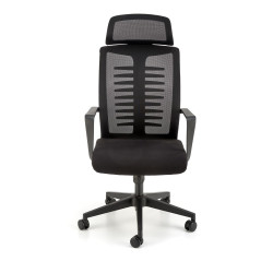 Scaun birou ergonomic Halmar Fabio, inaltime reglabila 118-128cm, tetiera reglabila, functie balansare, plasa/textil, negru