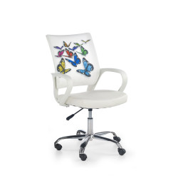 Scaun birou pentru copii Halmar Butterfly, inaltime reglabila 88-100cm, stil clasic, baza metal, functie blocare, piele, alb