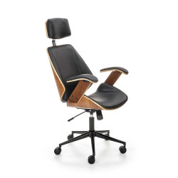 Scaun birou Halmar Ignazio, inaltime reglabila 119-129cm, tetiera reglabila, lemn/piele, maro/negru