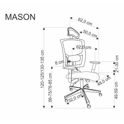 Scaun birou ergonomic Halmar Mason, inaltime reglabila 120-130cm, cotiere reglabile, functie multiblock, plasa/textil, negru