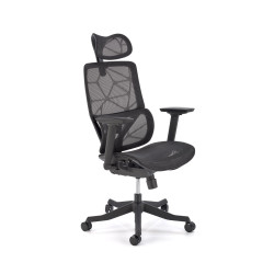 Scaun birou ergonomic Halmar Osvaldo, reglabil 122-128cm, cotiere reglabile, tetiera reglabila, suport lombar, plasa, negru