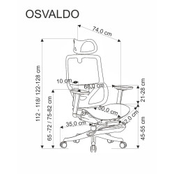 Scaun birou ergonomic Halmar Osvaldo, reglabil 122-128cm, cotiere reglabile, tetiera reglabila, suport lombar, plasa, negru