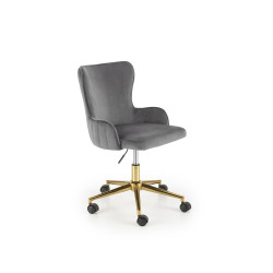 Scaun birou Halmar Timoteo, inaltime reglabila 77-85cm, stil glamour, baza metal, functie blocare, catifea, gri
