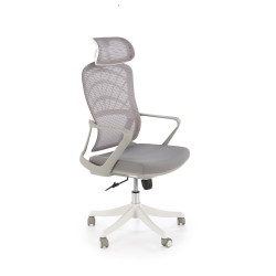 Scaun birou ergonomic Halmar Vesuvio 2, reglabil 115-121cm, stil scandinav, tetiera reglabila, plasa/textil, gri/alb