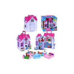 Casuta de papusi, pliabila, familie de papusi, 6 camere, mobilier si accesorii