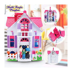 Casuta de papusi, pliabila, familie de papusi, 6 camere, mobilier si accesorii
