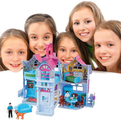 Casuta de papusi, pliabila, familie de papusi, 6 camere, mobilier si accesorii
