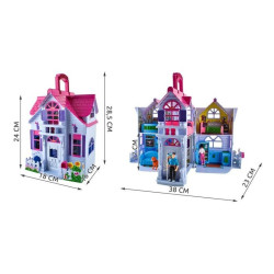 Casuta de papusi, pliabila, familie de papusi, 6 camere, mobilier si accesorii