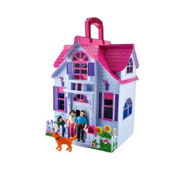 Casuta de papusi, pliabila, familie de papusi, 6 camere, mobilier si accesorii