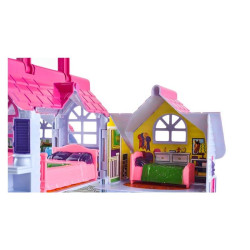 Casuta de papusi, pliabila, familie de papusi, 6 camere, mobilier si accesorii