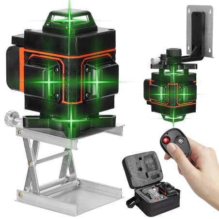 Nivel laser 4D, 16 linii, precizie 360 grade, functie autonivelare, telecomanda, 2 acumulatori 4000 mAh