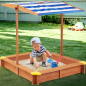 Lada de nisip pentru copii, acoperis parasolar ajustabil, rotativ la 180 grade, 120x120x20 cm, lemn Lada de nisip pentru copii, acoperis parasolar ajustabil, rotativ la 180 grade, 120x120x20 cm, lemn