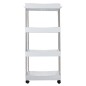 Etajera modulara, 4 rafturi depozitare, roti pivotante 360 grade, 4 carlige prosoape, 91,5x37x12 cm