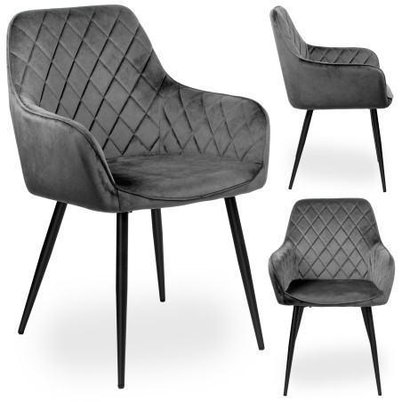 Scaun elegant pentru dining, tip fotoliu, tapiterie catifea gri, inaltime 83 cm, cadru metalic