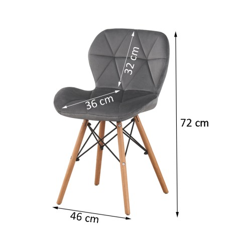 Scaun bucatarie, stil scandinav, tapiterie catifea gri, cadru lemn