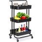 Raft depozitare cu 3 cosuri, roti pivotante, structura metalica, ABS, 45x35x84 cm, negru Raft depozitare cu 3 cosuri, roti pivotante, structura metalica, ABS, 45x35x84 cm, negru