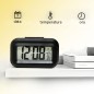 Ceas digital multifunctional, afisaj ora, data, temperatura, alarma, snooze, iluminare nocturna, negru