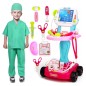 Kit medical pentru copii, 18 piese, carucior cu EKG, stetoscop, otoscop, bisturiu, foarfece, sunete si lumini, inaltime 58 cm Kit medical pentru copii, 18 piese, carucior cu EKG, stetoscop, otoscop, bisturiu, foarfece, sunete si lumini, inaltime 58 cm