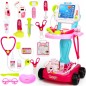 Kit medical pentru copii, 18 piese, carucior cu EKG, stetoscop, otoscop, bisturiu, foarfece, sunete si lumini, inaltime 58 cm Kit medical pentru copii, 18 piese, carucior cu EKG, stetoscop, otoscop, bisturiu, foarfece, sunete si lumini, inaltime 58 cm